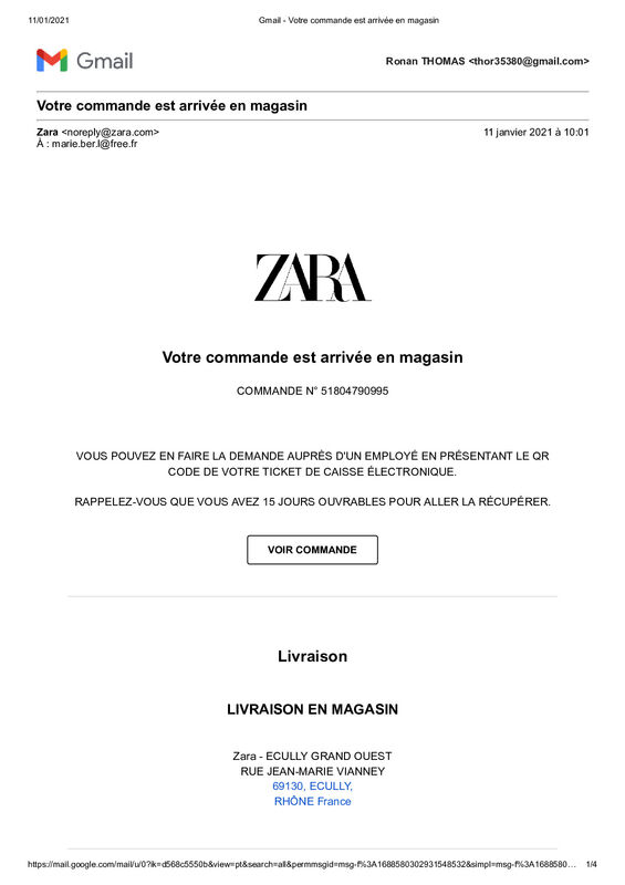 zara service client mail